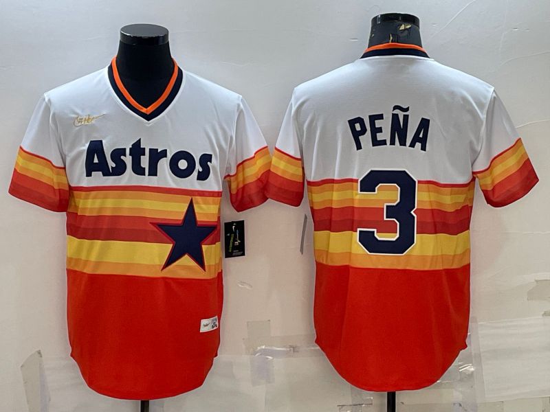 Men Houston Astros #3 Pena White orange Throwback Nike 2022 MLB Jerseys